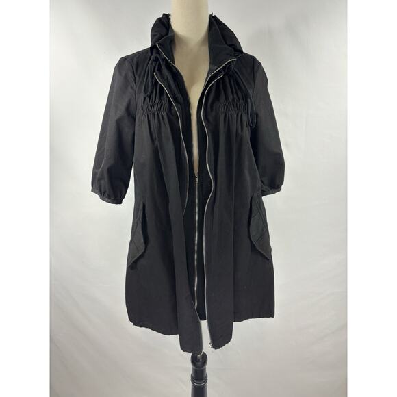 Cumar Italy Utility Jacket Black Medium Drawstring Hidden Hood Short Sleeve - Picture 1 of 15